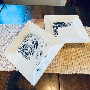 Two Cool Fishs Eddy Alice in Wonderland 9” square Black and White Plates